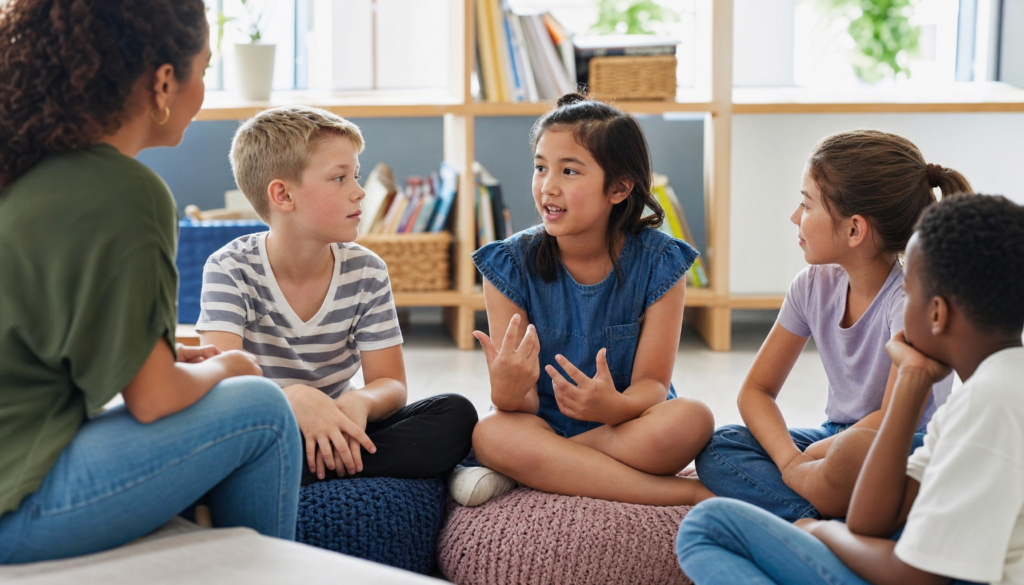 listening skills for kids practicing active conversation with a teacher