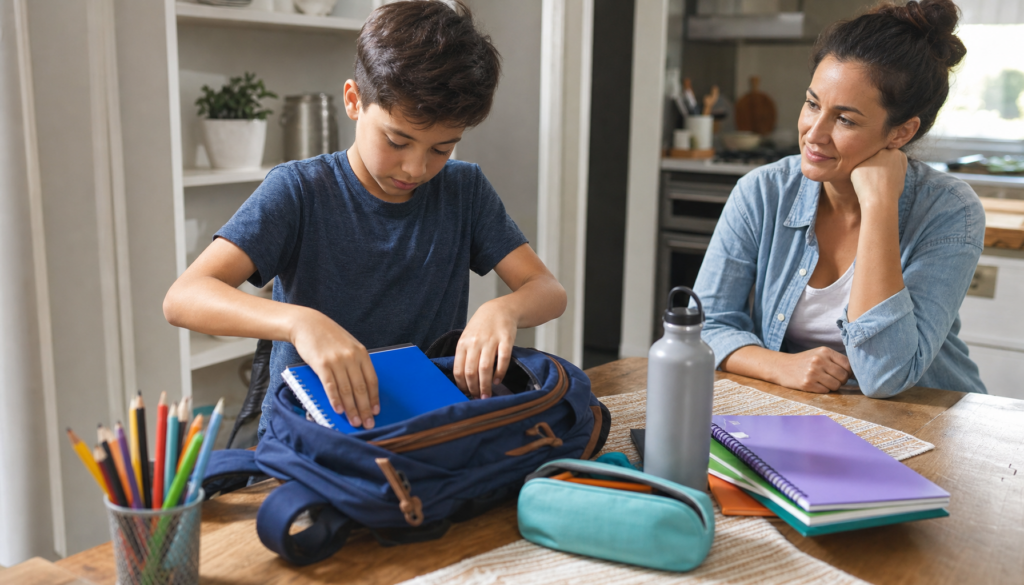 raising independent kids by letting a child pack his own school backpack