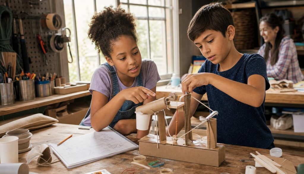 kids building a prototype during an invention activity