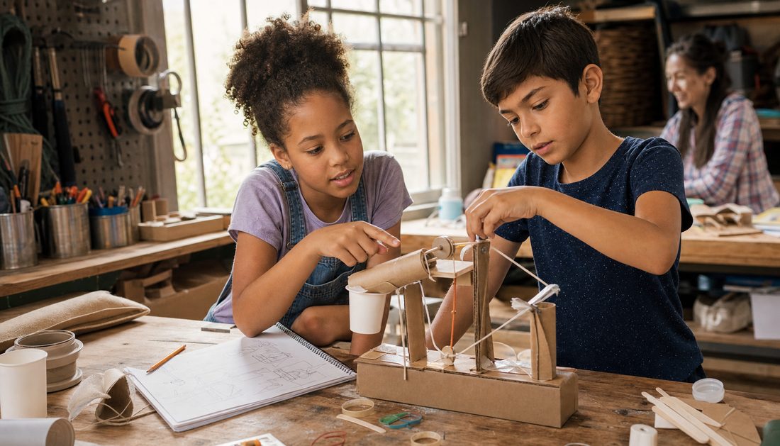 kids building a prototype during an invention activity