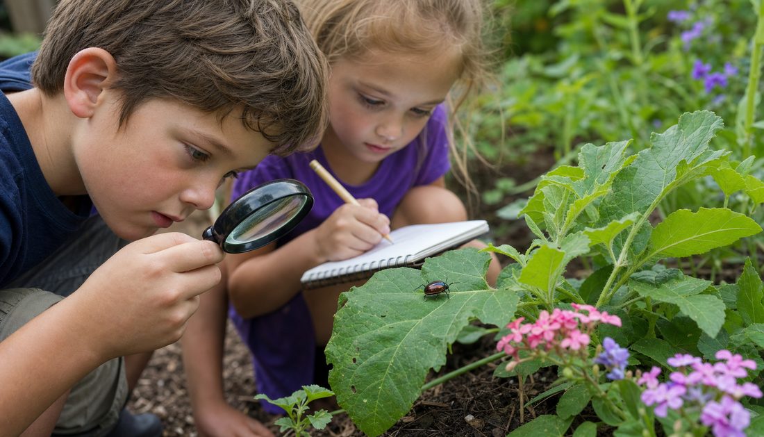 bug activities for kids observing a beetle outdoors