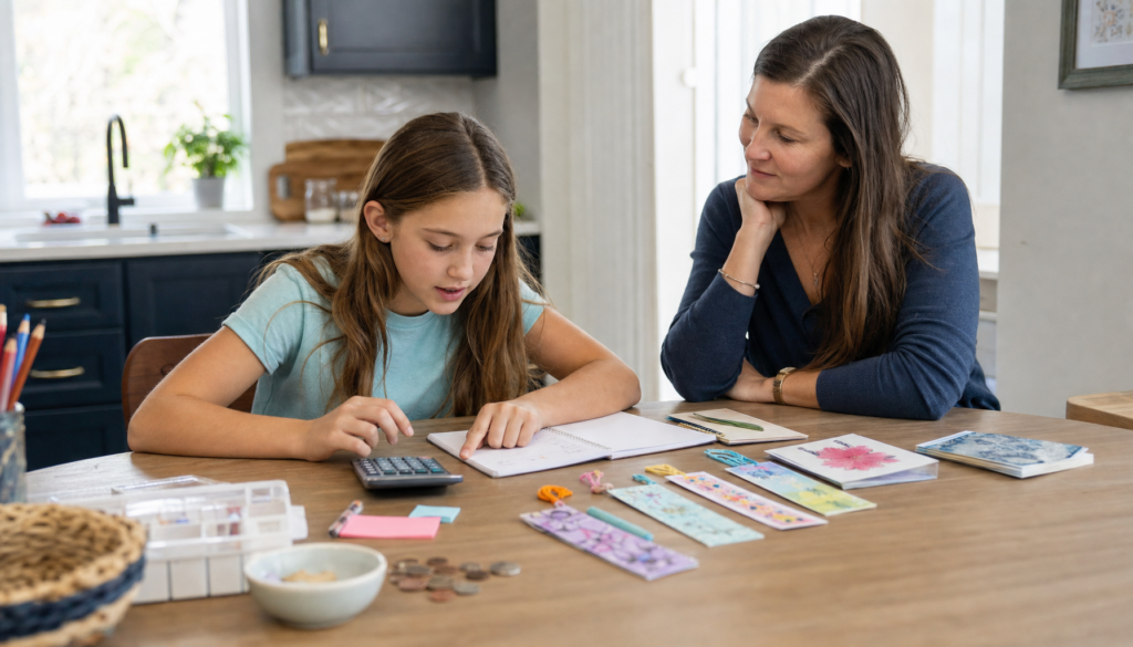 business money skills for kids calculating costs for a handmade project