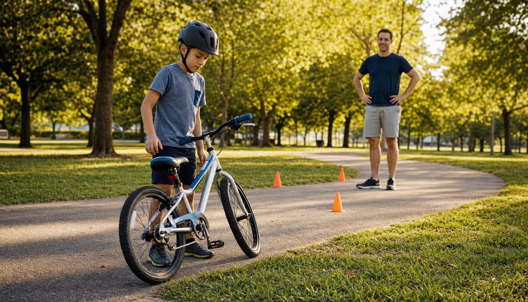 Child practicing riding a bicycle to develop a growth mindset for kids