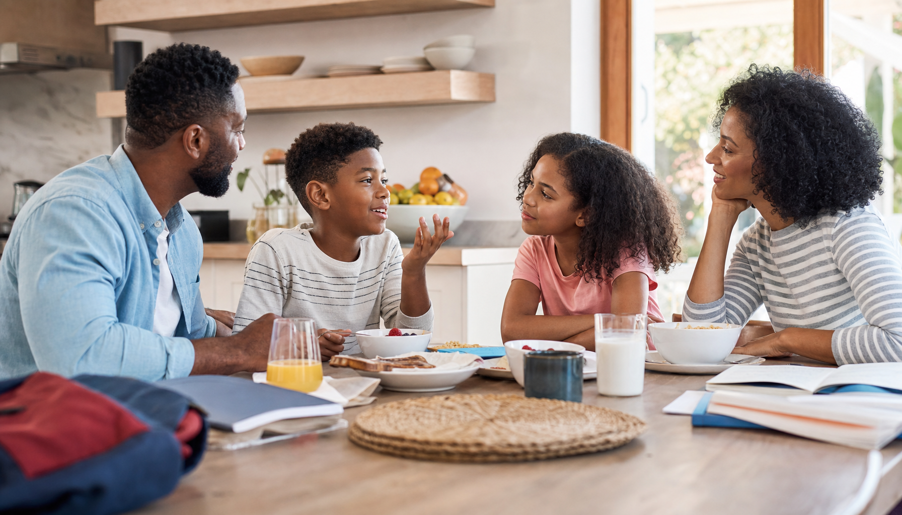 listening skills for kids practicing family communication at the breakfast table